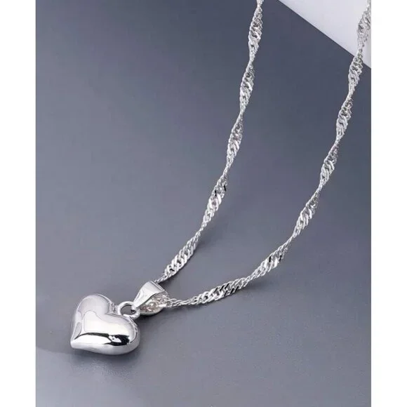 925 Sterling Silver Heart Pendant Necklace With Twisted Chain For Women - Picture 1 of 4